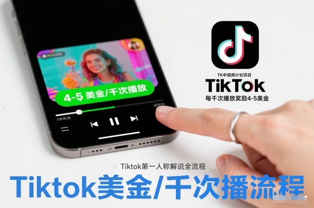 TK中视频计划项目，Tiktok第一人称解说流程，每干次播放奖励4-5美金-学长网络