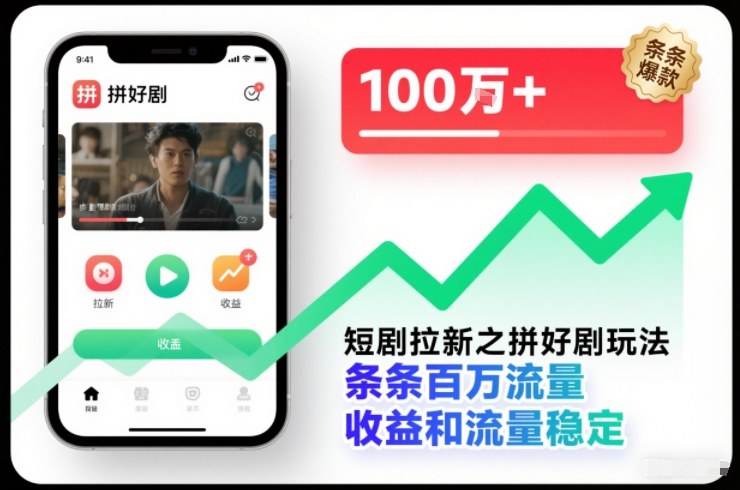 短剧拉新之拼好剧玩法，条条百万流量，收益和流量稳定-学长网络