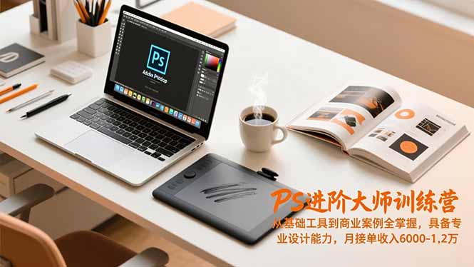 PS进阶大师训练营，从基础工具到商业案例全掌握，具备专业设计能力，月接单收入6000-1.2万-学长网络
