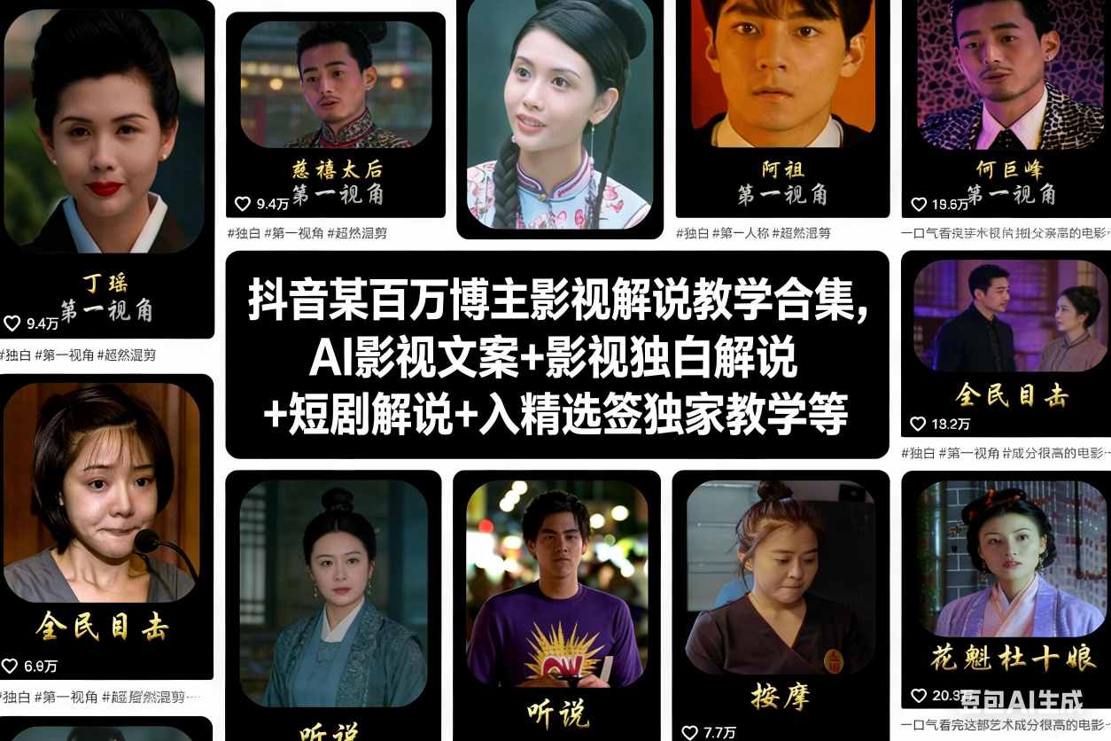 抖音某百万博主影视解说教学合集，AI影视文案+影视独白解说+短剧解说+入精选签独家教学等-学长网络