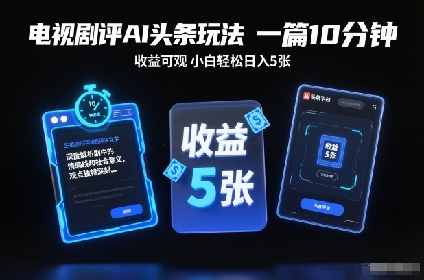 电视剧评AI头条玩法，一篇10分钟，收益可观，小白轻松日入5张+【独家】-学长网络