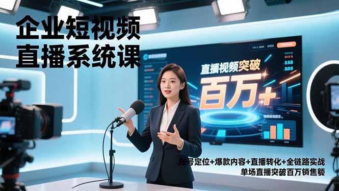 企业短视频直播系统课，账号定位+爆款内容+直播转化+全链路实战，单场直播突破百万销售额-学长网络