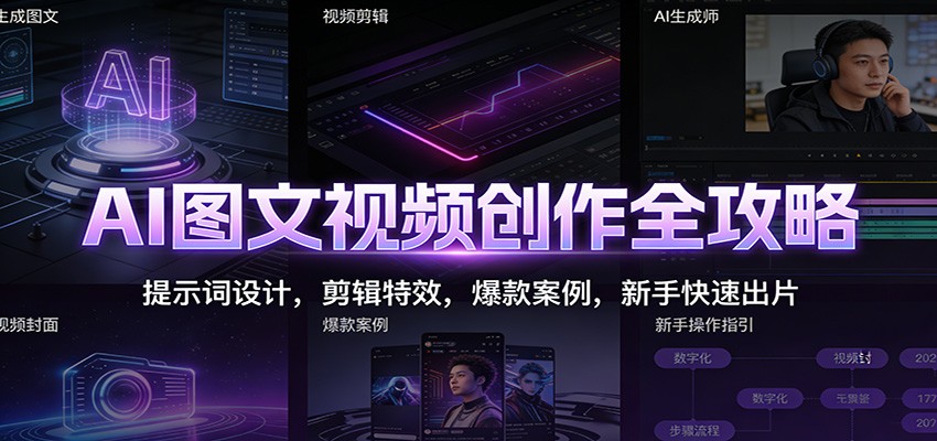 AI图文视频创作全攻略：提示词设计，剪辑特效，爆款案例，新手快速出片-学长网络