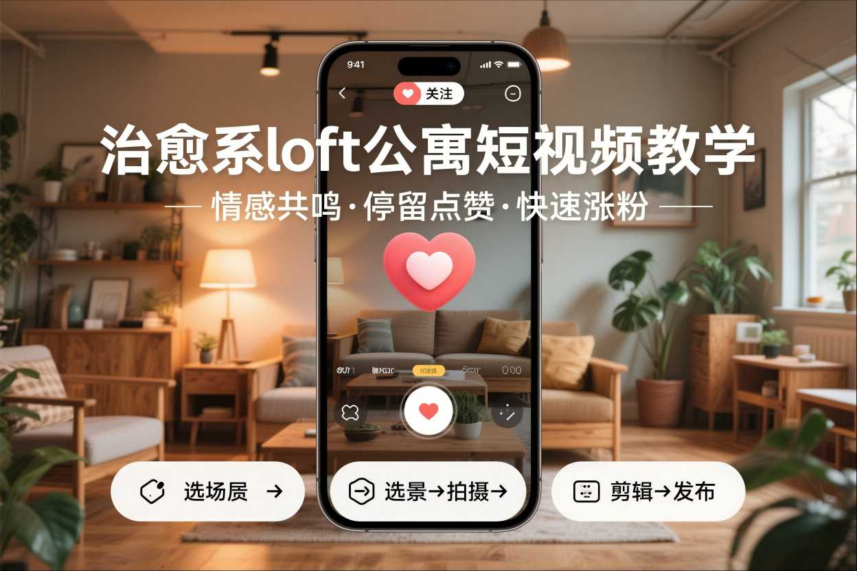 治愈系loft公寓短视频制作教学，情感共鸣引停留点赞关注，快速起号涨粉-学长网络