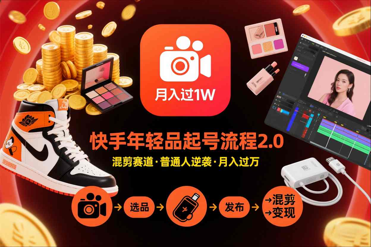 快手短视频带货年轻品起号流程2.0，快手年轻品混剪赛道，普通人也能月入过1W-学长网络