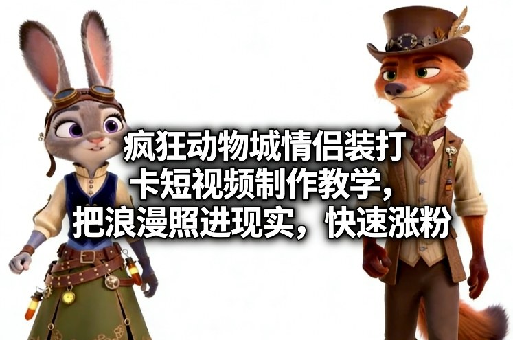 疯狂动物城情侣装打卡短视频制作教学，把浪漫照进现实，快速涨粉-学长网络