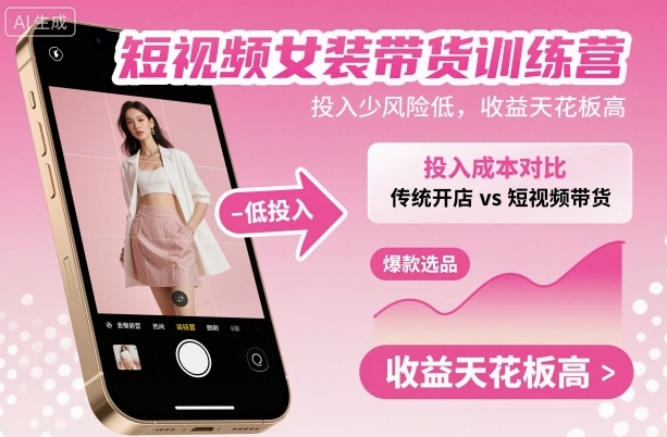 短视频女装带货训练营，投入少风险低，收益天花板高-学长网络